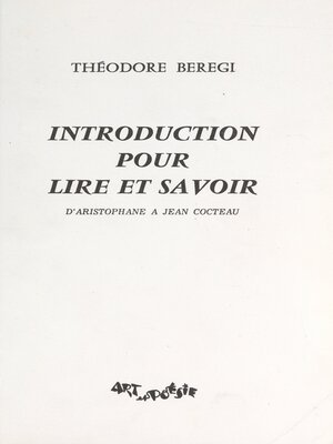 cover image of Introduction pour lire et savoir